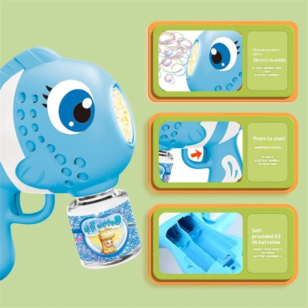 Electric Clownfish Shaped Bubble Machine with 1 Bottle Bubble Solution Automatic Bubble Blower for Kids - Blue - 6