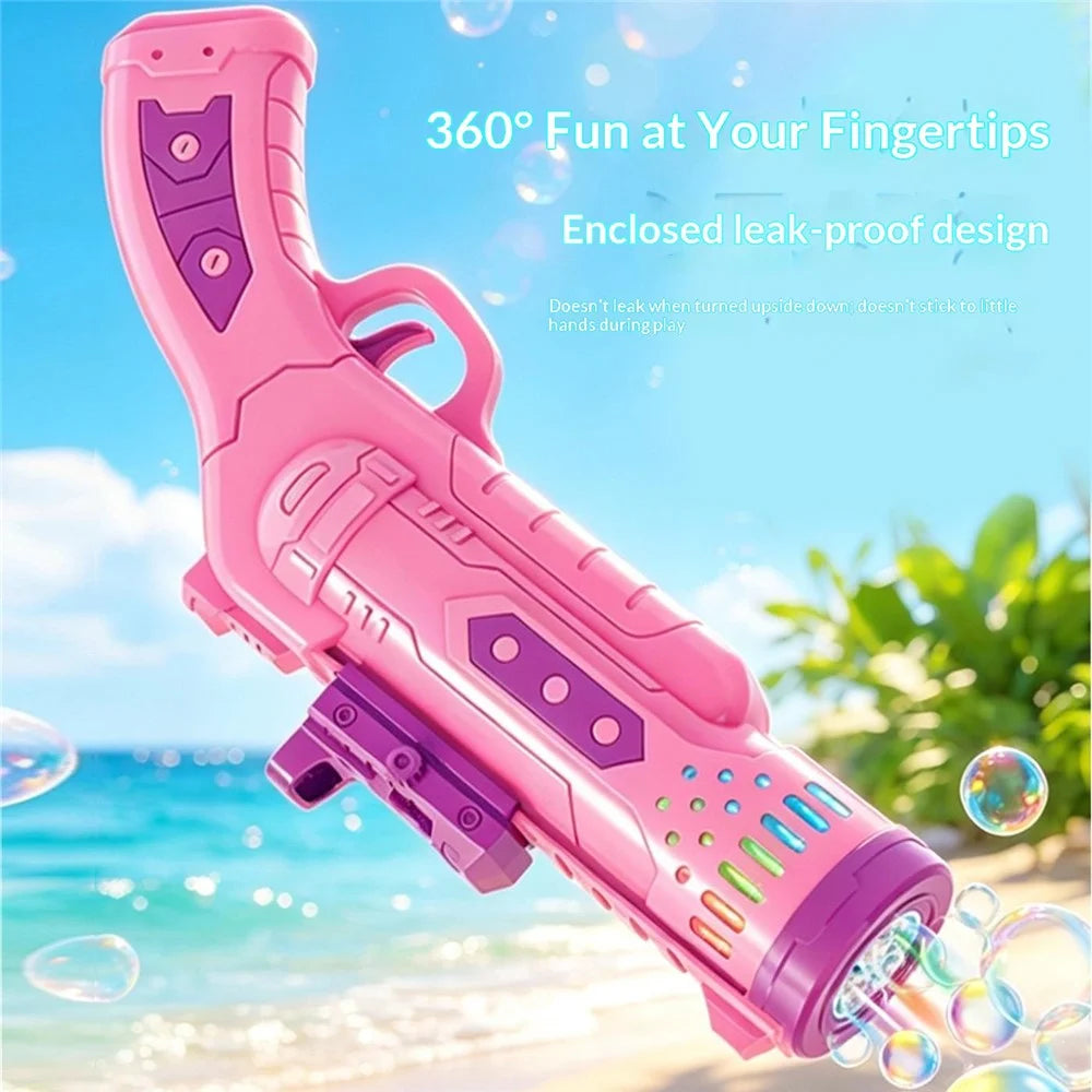 6601-36 Electric Bubble Gun Multi-Hole Gatling Bubble Maker LED Light Kids Toy with 60ml Bubble Solution for Outdoor - Pink - 3