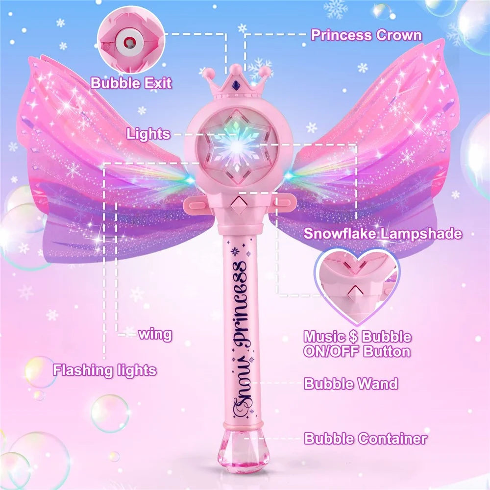 Princess Magic Wand Bubble Machine Kids Girls Soap Bubbles Generator Toy - 2