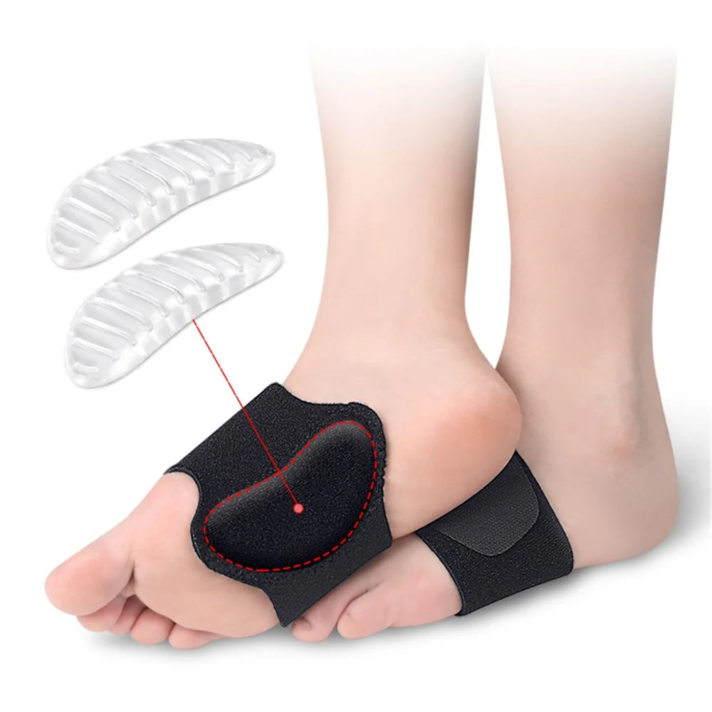 1 Pair Arch Support Insoles Orthopedic Foot Cushion Plantar Fasciitis Relief Adjustable Wrap - Black - 2