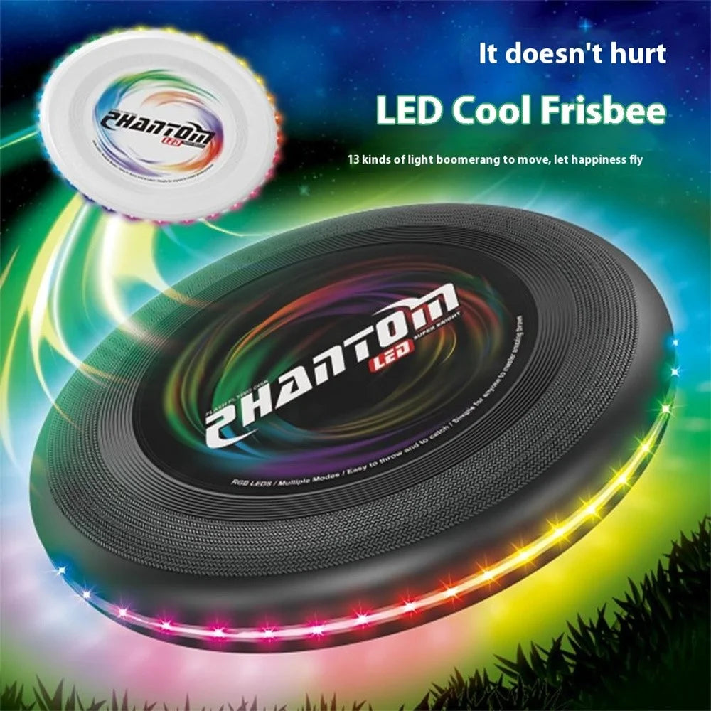 LZ102A 23cm 13-Color LED Light Up Flying Disc Rechargeable Outdoor Sports Interactive Toy, Size S - Black - 2