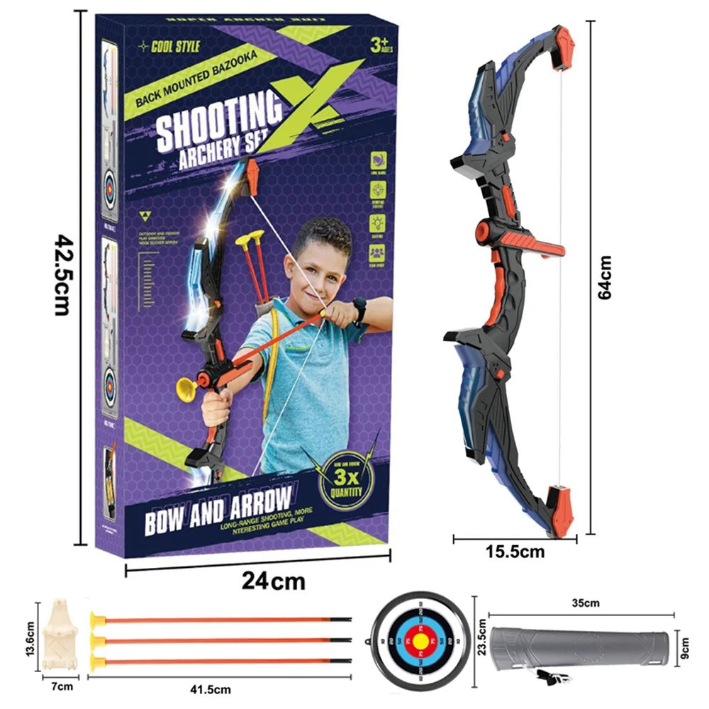 DF760DF759B Bow and Arrow Toy LED Light Up Archery Toys with Suction Cups Arrows Outdoor Indoor Shooting Games Toys - Black / Blue - 6