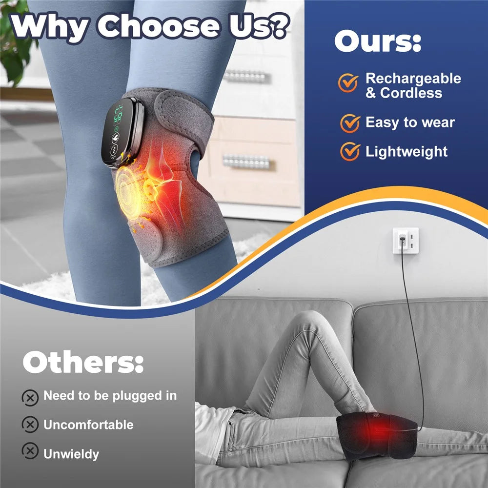 1Pc Electric Heated Knee Brace for Elderly Vibration Massage Heat Therapy Knee Sleeve Pain Relief - Grey - 5