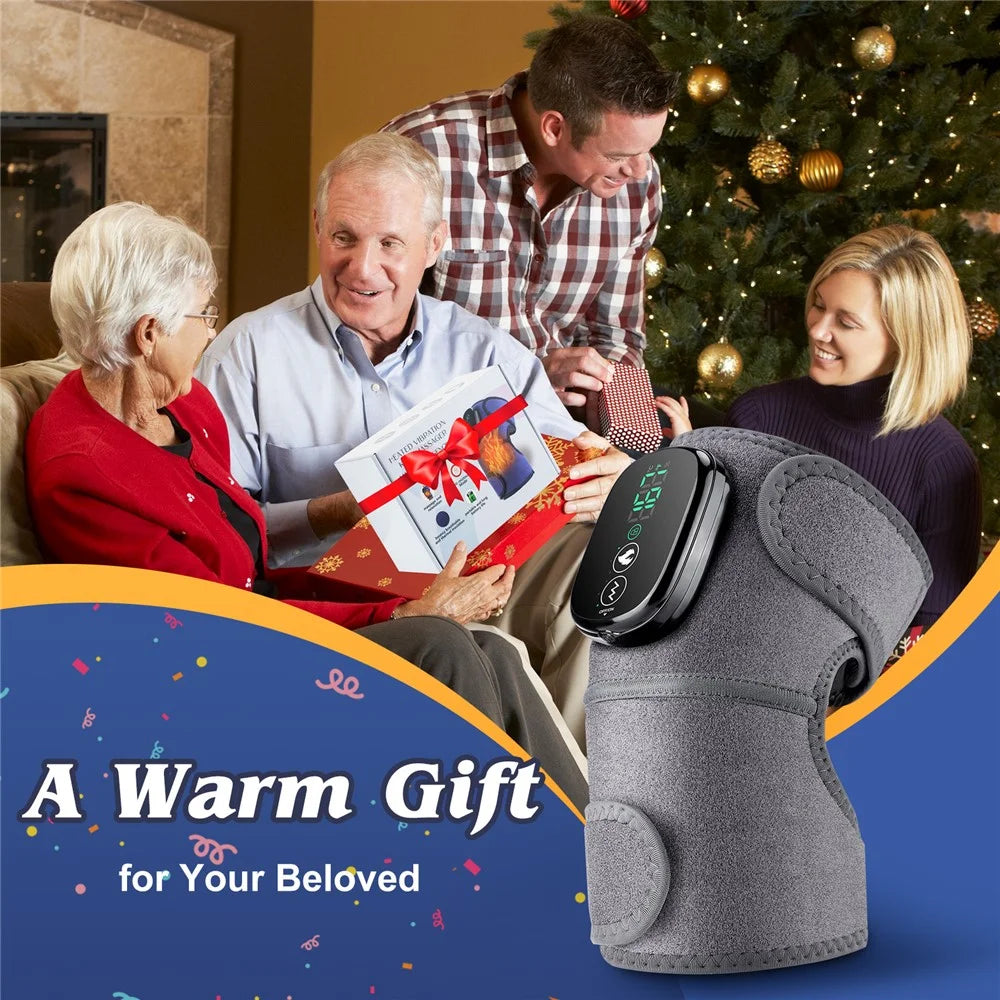 1Pc Electric Heated Knee Brace for Elderly Vibration Massage Heat Therapy Knee Sleeve Pain Relief - Grey - 7