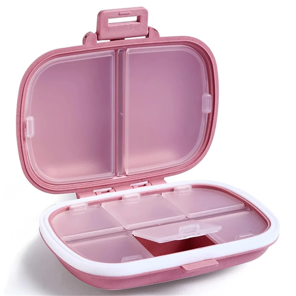 HOLII Daily Pill Organizer 8 Compartments Portable Pill Case Storage Box (BPA Free, No FDA Certificate) - Pink - 1