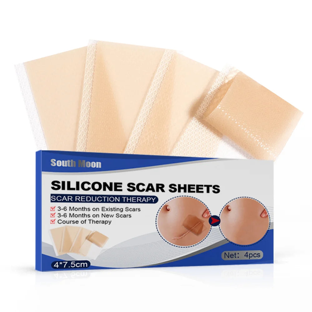 SOUTH MOON 4Pcs Silicone Scar Sheets Self Adhesive Burn Wound Healing Skin Smoothing Patches - 1