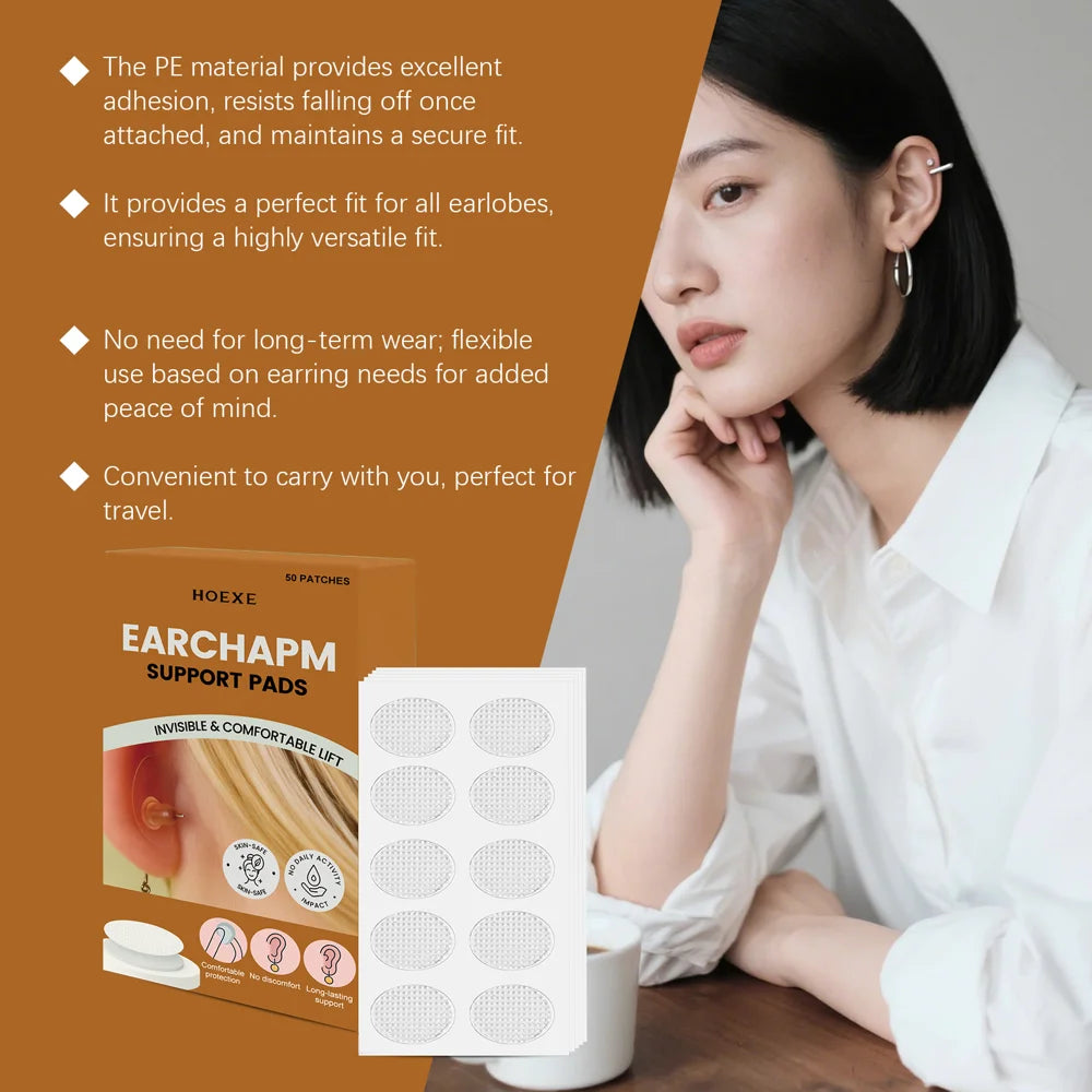 HOEXE 50Pcs Invisible Earlobe Support Patches Anti-Sagging Transparent PE Ear Lift Tape for Heavy Earrings - 50Pcs - 6