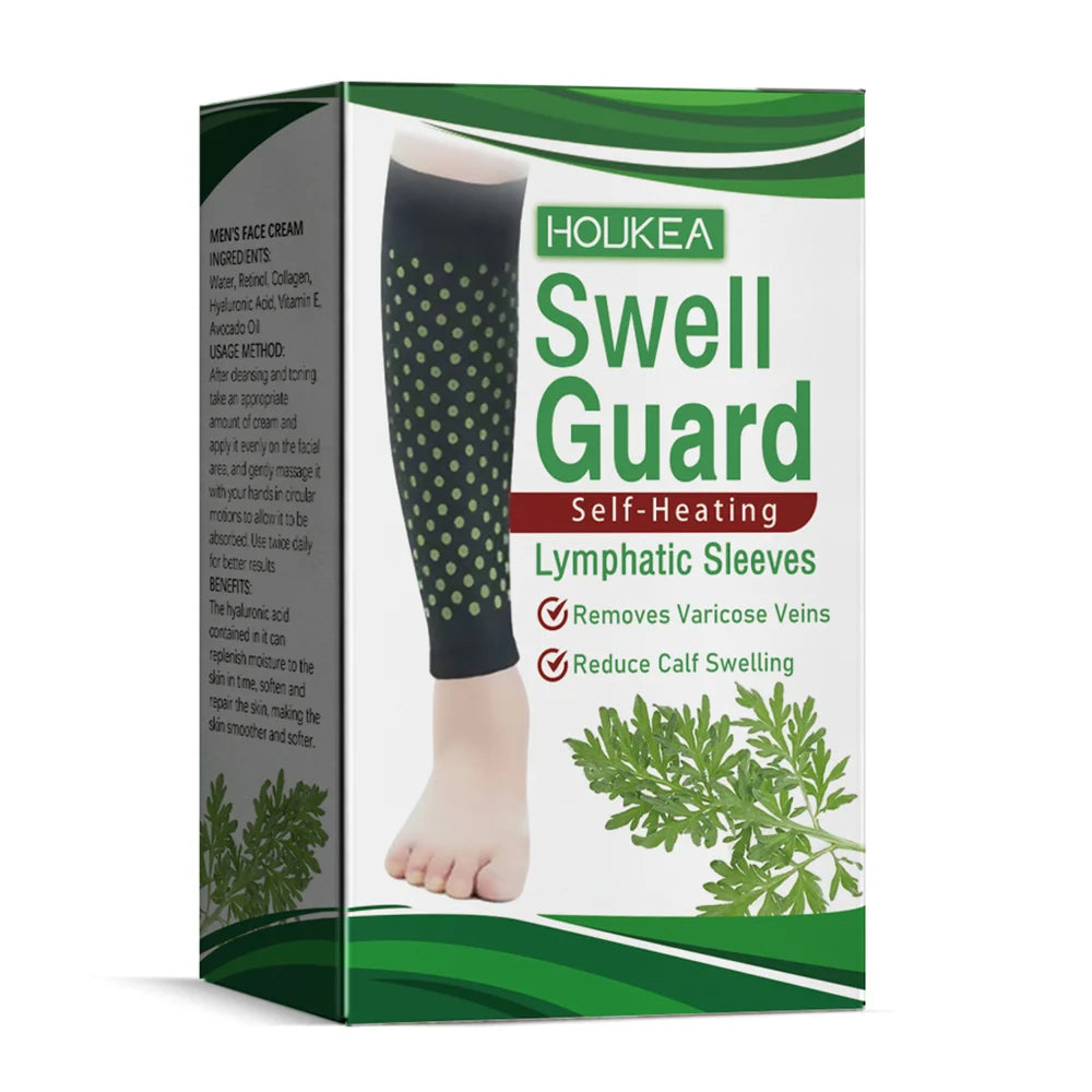 HOUKEA Self-Heating Leg Sleeves for Varicose Veins Relief Mugwort Extract Tourmaline Swell Guard Calf Sleeves - 1 Pair - 1