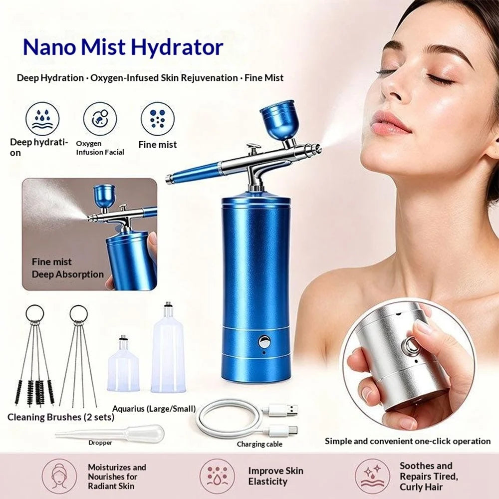 D090 Spray Gun Oxygen Injection Device 0.3mm Nano Atomization 160Kpa High Pressure Mist Hydrator for Home Beauty - Blue - 2
