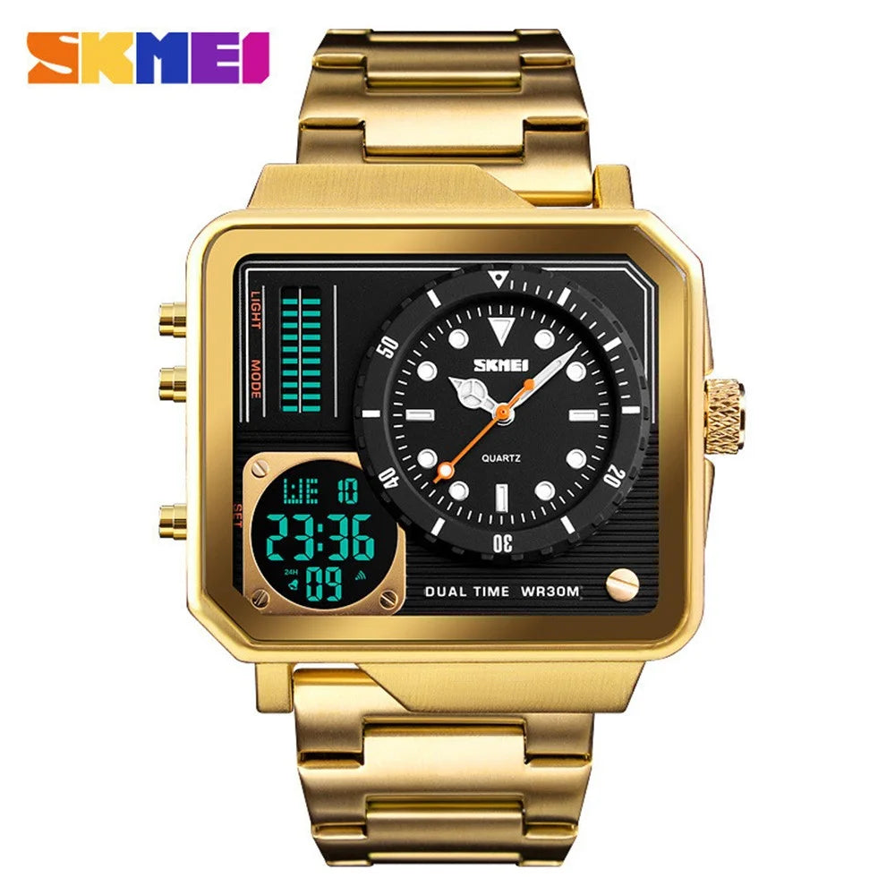 SKMEI Men Dual Display Sport Watch Stopwatch Alarm Digital Watch - Gold - 1