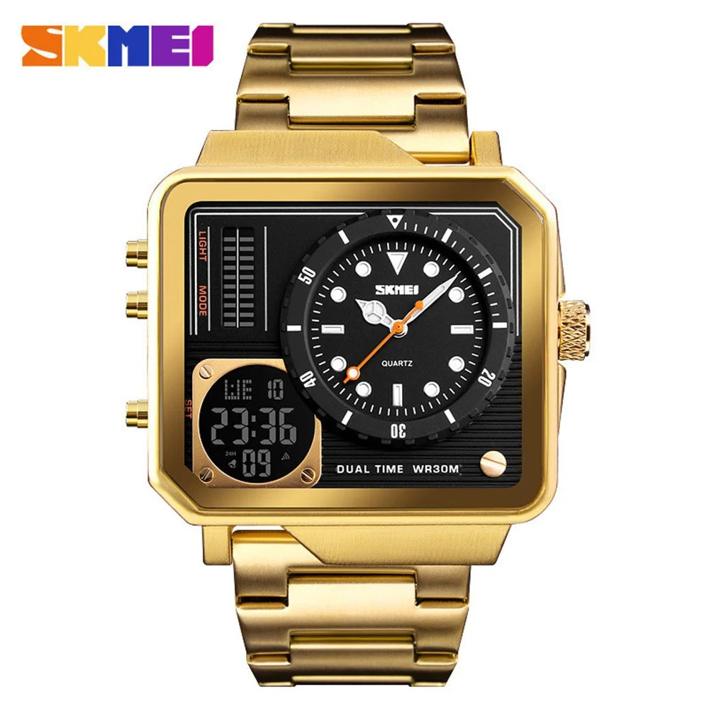 SKMEI Men Dual Display Sport Watch Stopwatch Alarm Digital Watch - Gold - 2