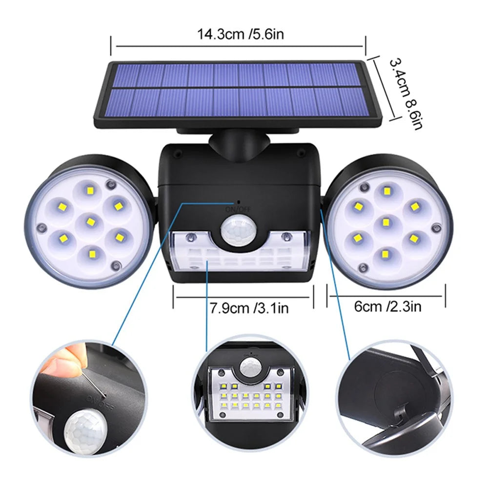 30-LED Solar Light Dual Head Solar Lamp PIR Motion Sensor Spotlight Waterproof Wall Outdoor Lights - White - 4
