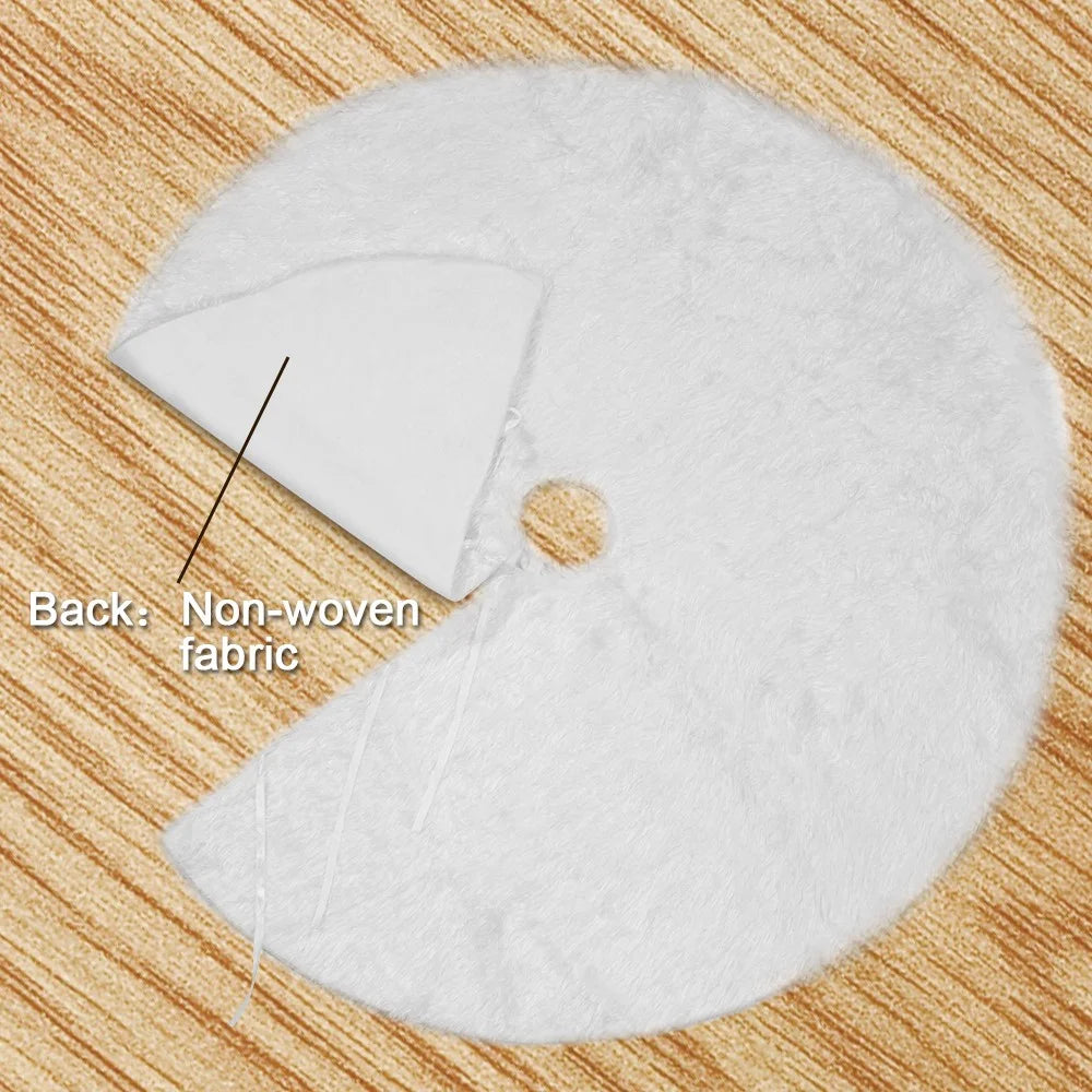 Christmas White Plush Long Haired Tree Skirts Xmas Party Decor, Diameter: 120cm - 6