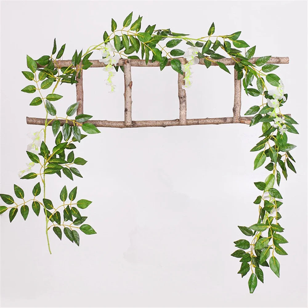2m Artificial Wisteria Vine Garland Plant Foliage Outdoor/Home Trailing Flower - White - 1