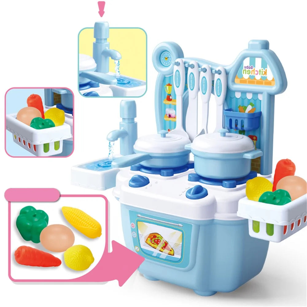 Children Kids Educational Play Set Kitchen Toys Plastics Dollhouse Dining Table - Blue - 5