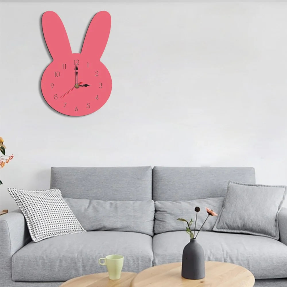 Cute Rabbit Decorative Quartz Wall Clock Battery Operated Silent Clock for Living Room, Bedroom - Rose Red - 3