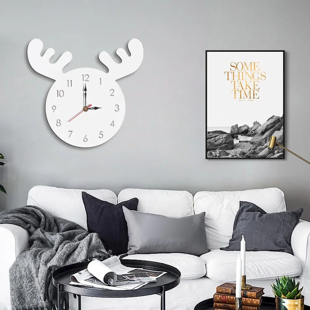 Cute Moose Decorative Quartz Wall Clock Battery Operated Silent Clock for Living Room, Bedroom - White - 2
