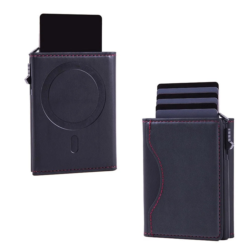 Magnetic Card Holder RFID Blocking PU Leather Wallet Phone Sleeve - Black - 1