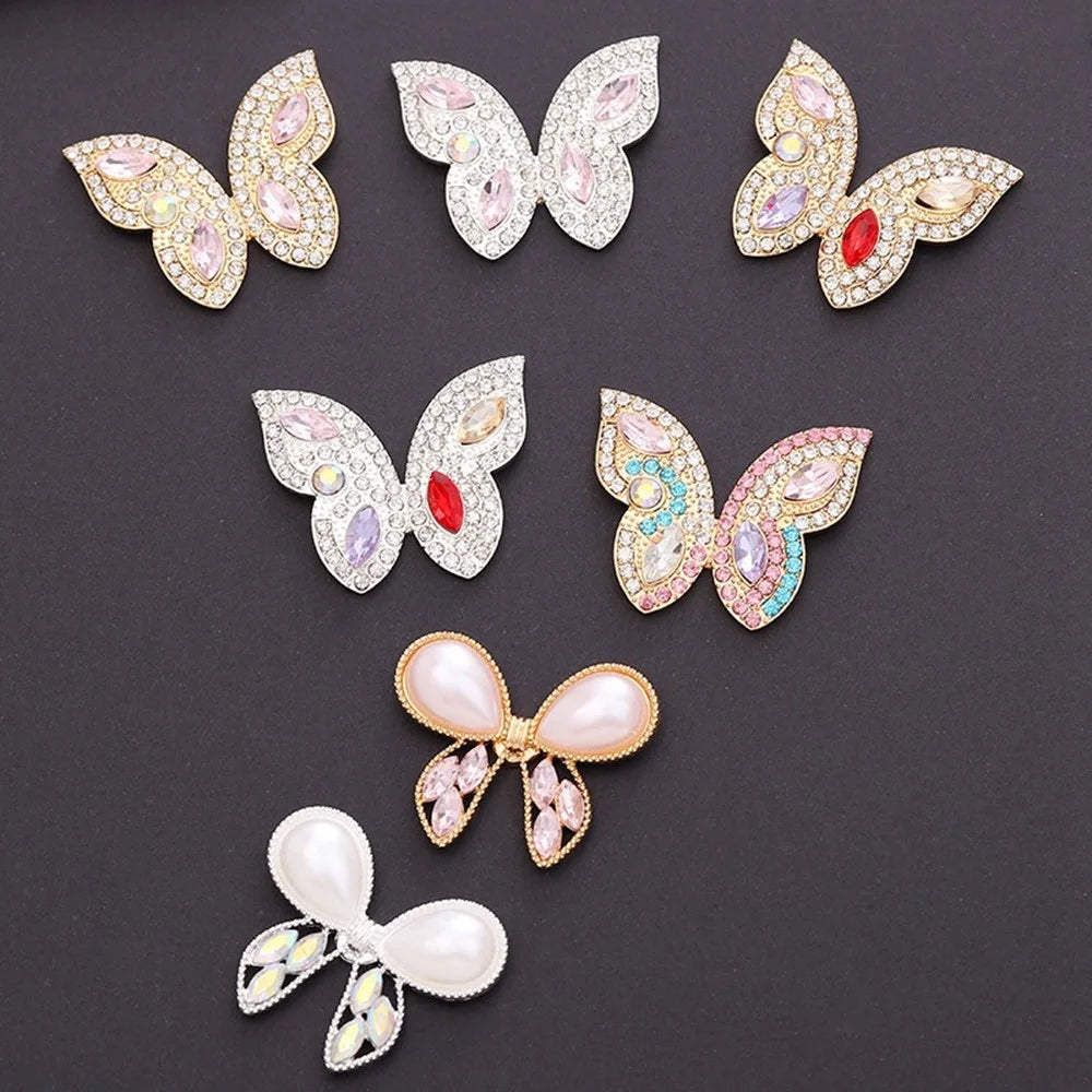 DIY Phone Case Charms Alloy Rhinestones Pearl Butterfly Decor Accessories - Gold / Pink - 5
