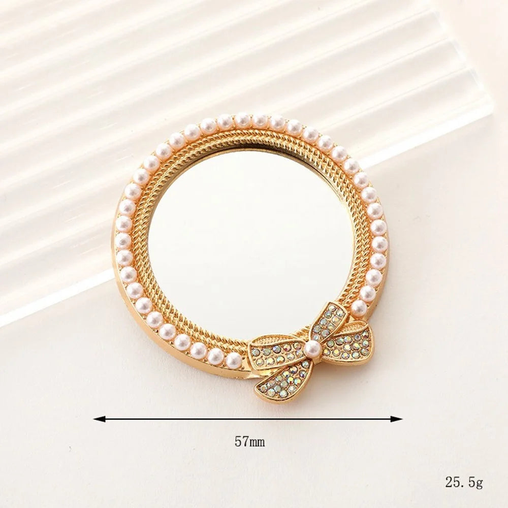 DIY Phone Case Charms Rhinestone Bow Beads Decor Round Mirror Design Phone Shell Accessories - Gold - 2