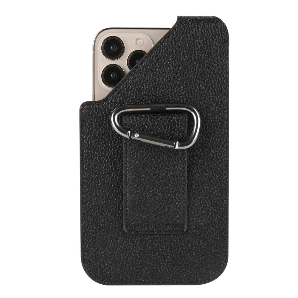 6.7 Inch Cellphone Carrying Pouch Litchi Texture PU Leather Vertical Waist Bag for Outdoor Travel - Black - 3