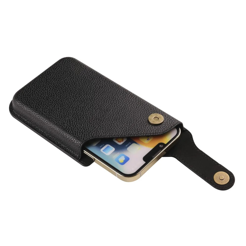 6.7 Inch Cellphone Carrying Pouch Litchi Texture PU Leather Vertical Waist Bag for Outdoor Travel - Black - 6
