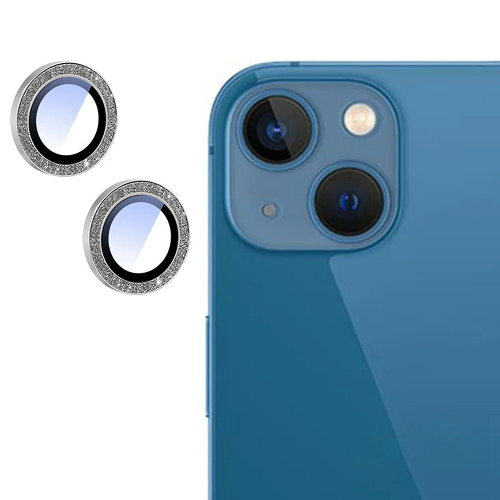 For iPhone 13 / 13 mini Camera Lens Protector Glitter Decor Metal Frame Lens Film with Installation Tool - 1