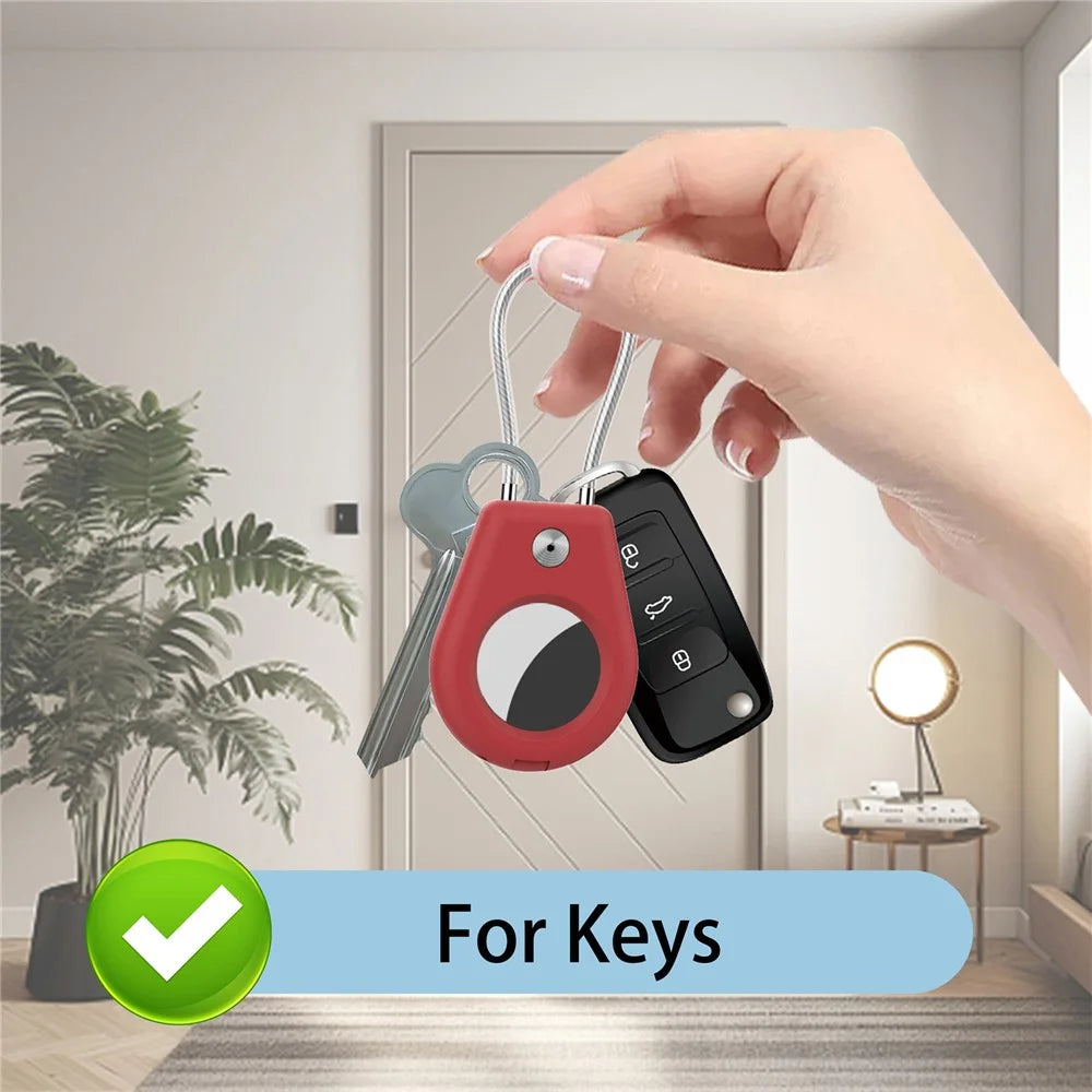 AT-43 2Pcs For AirTag Case Semi-Enclosed Smart Locator Protective Cover with Steel Wire - Black+White - 6