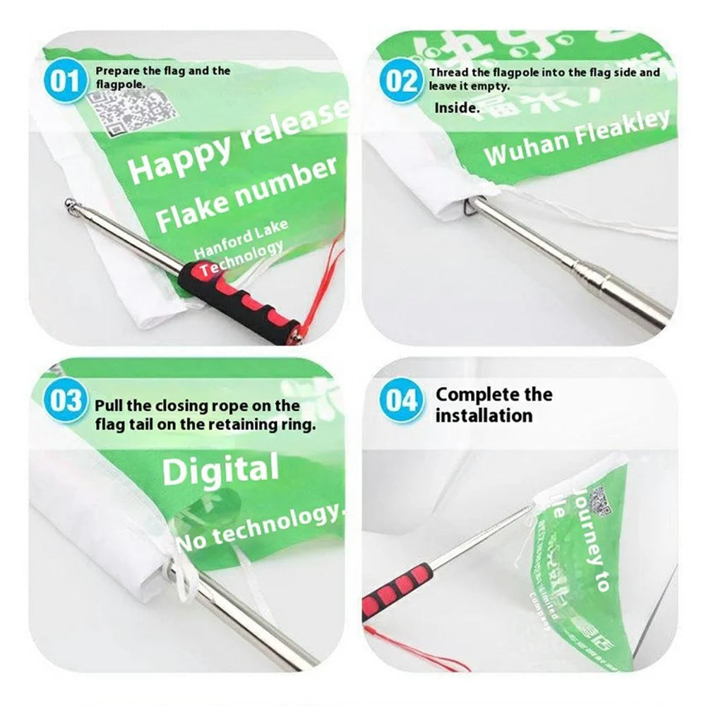 200cm 9 Sections Extendable Guide Flag Pole Stainless Steel Telescopic Flagpole Handheld Teaching Stick - Red - 6