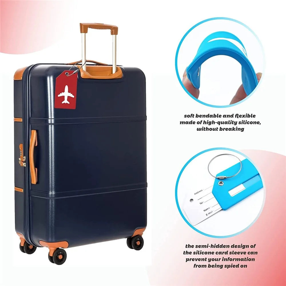 5Pcs Flexible Silicone Luggage Tags Travel ID Card Sleeve Trolley Case Labels - Orange - 2