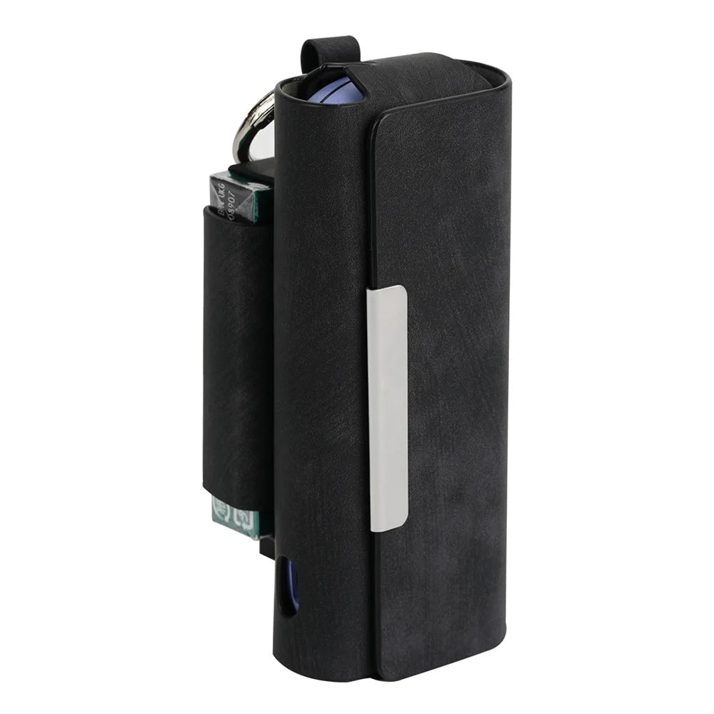 For IQOS Iluma / Iluma i Carrying Case Matte Vintage Leather E-Cigarette Cover with Hanging Hook - Black - 1