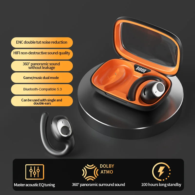 X5 Bluetooth-compatible Open-Ear Sports Earbuds IPX5 Waterproof ENC Noise Cancellation Hook Earbuds - Black+Orange - 2