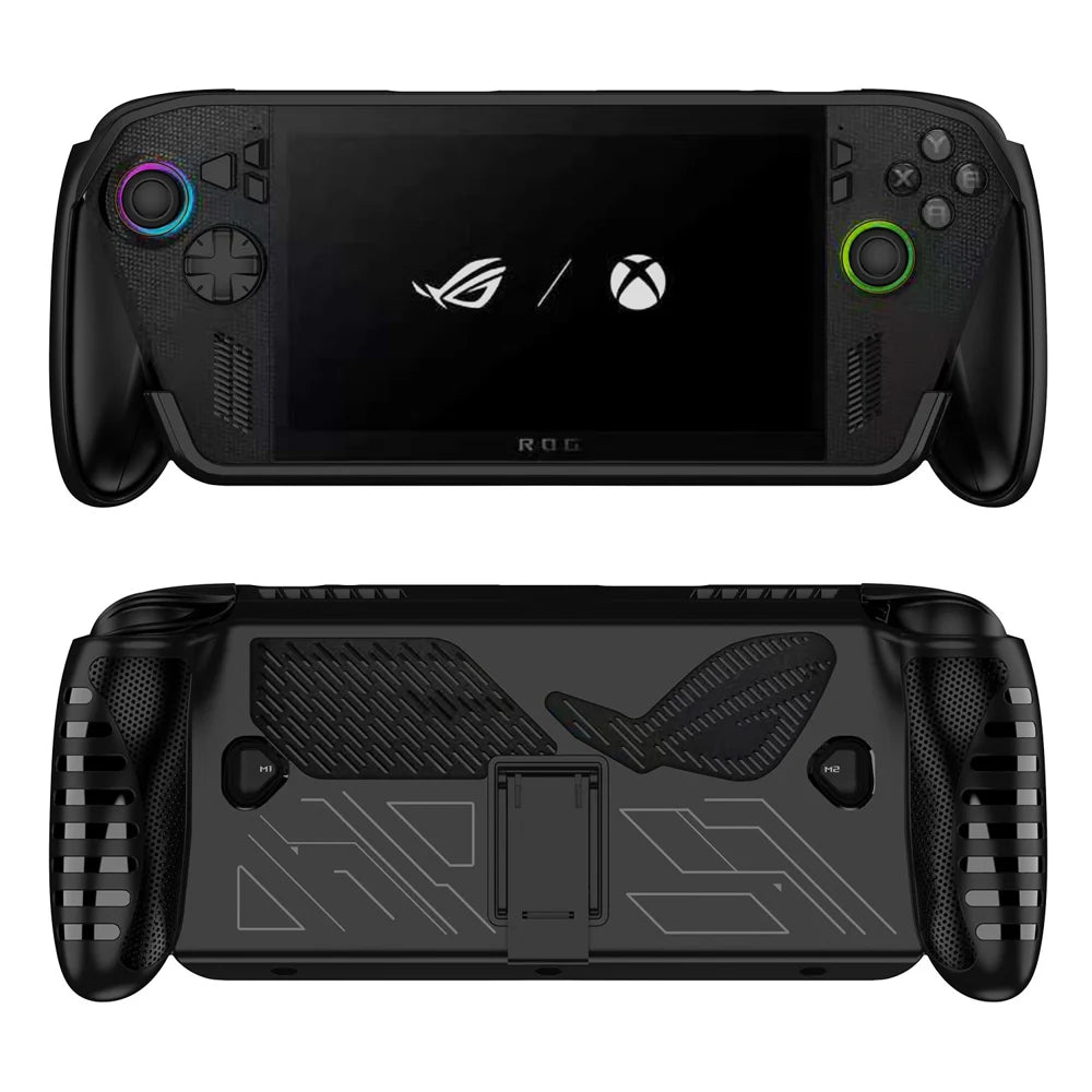 For Asus ROG Xbox Ally X (2025)/Ally (2025) Handheld Console Anti-Slip TPU Case Protective Cover Built-in Stand - Black - 1