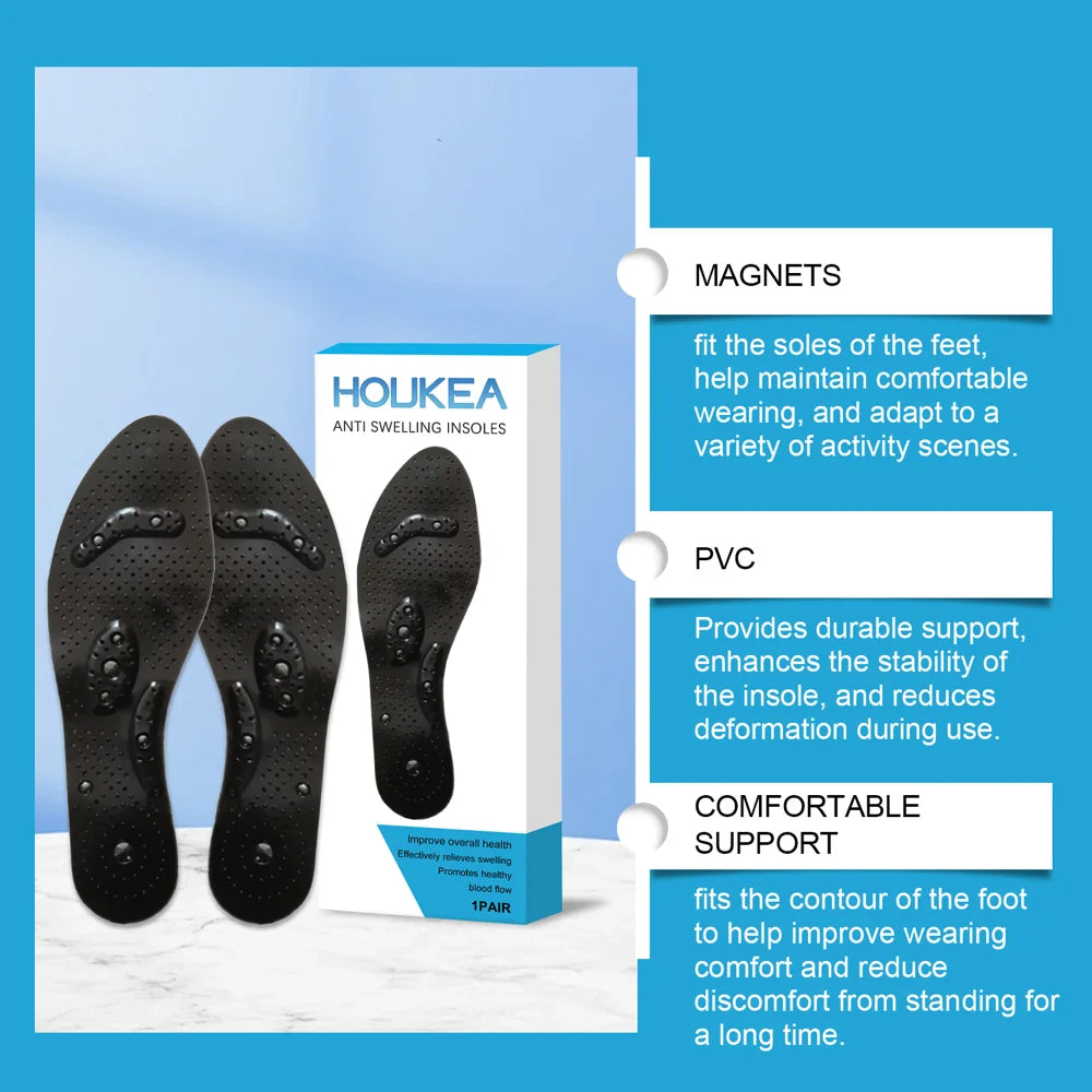 HOUKEA 1 Pair Anti-Swelling Insoles Magnetic Stones Massage Pressure Relief Foot Care Shoe Inserts - 1 Pair - 5