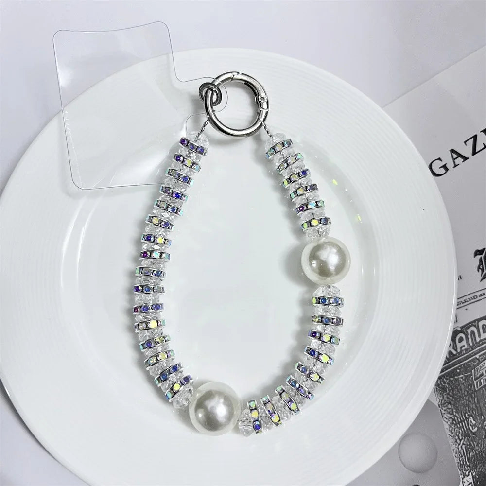 11cm Phone Chain Crystal Rhinestone Pearl Lanyard Phone Strap with Metal Clasp for Mobile Accessories - 1