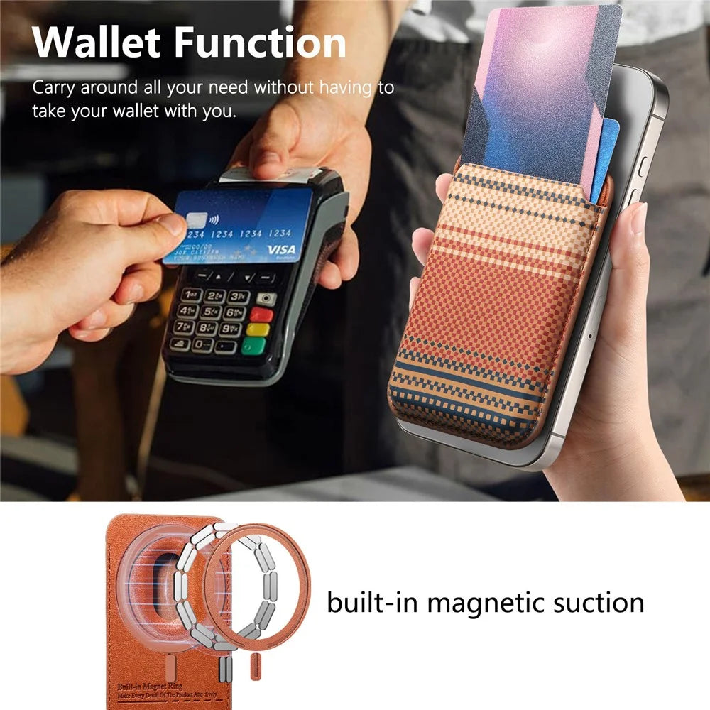 Striped Magnetic Card Holder Wallet PU Leather Slim Portable Card Pocket - Brown - 5