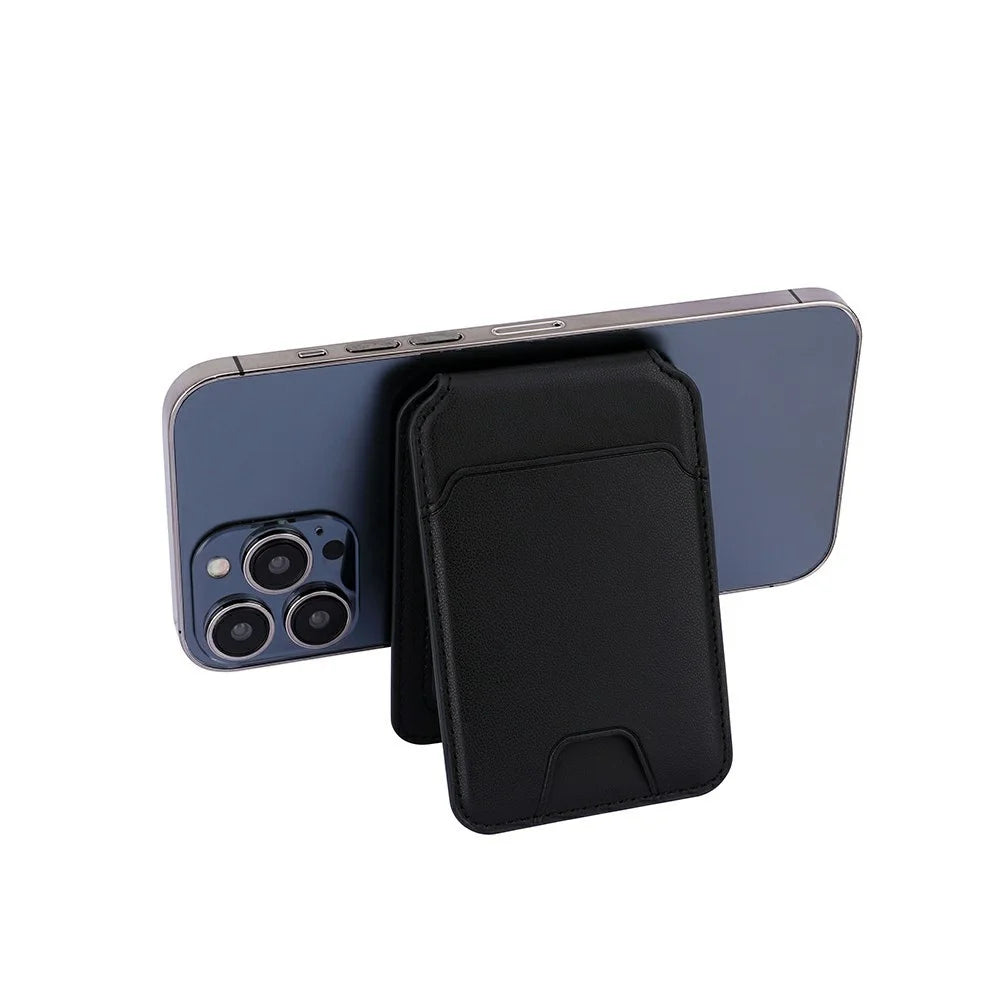 R20 Magnetic Card Holder PU Leather Phone Back Wallet Kickstand with Metal Ring Sheet - Black - 4