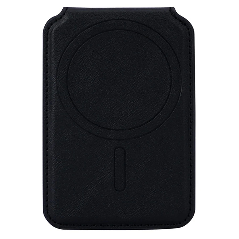 Rotary Phone Ring Holder Kickstand with Card Holder Cowhide Texture Leather Magnetic Card Slots - Black - 6