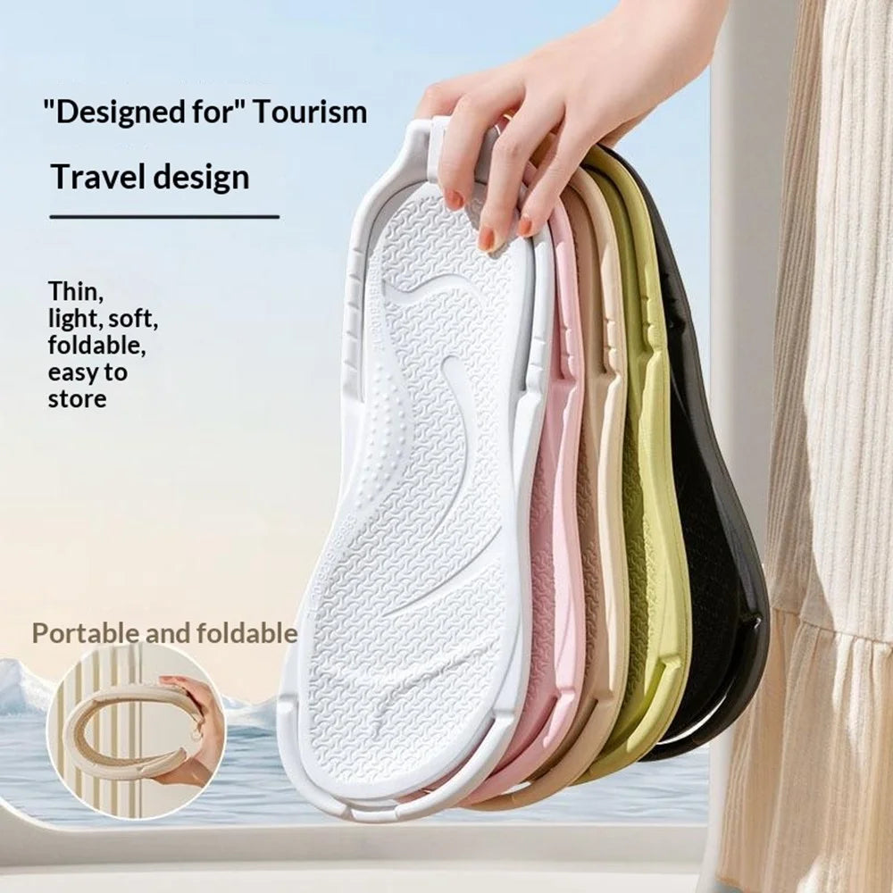 1 Pair Size 43-44 Foldable Travel Slippers EVA Anti-Odor Non-Slip Portable Hotel Bathroom Slippers for Couple - Beige - 5