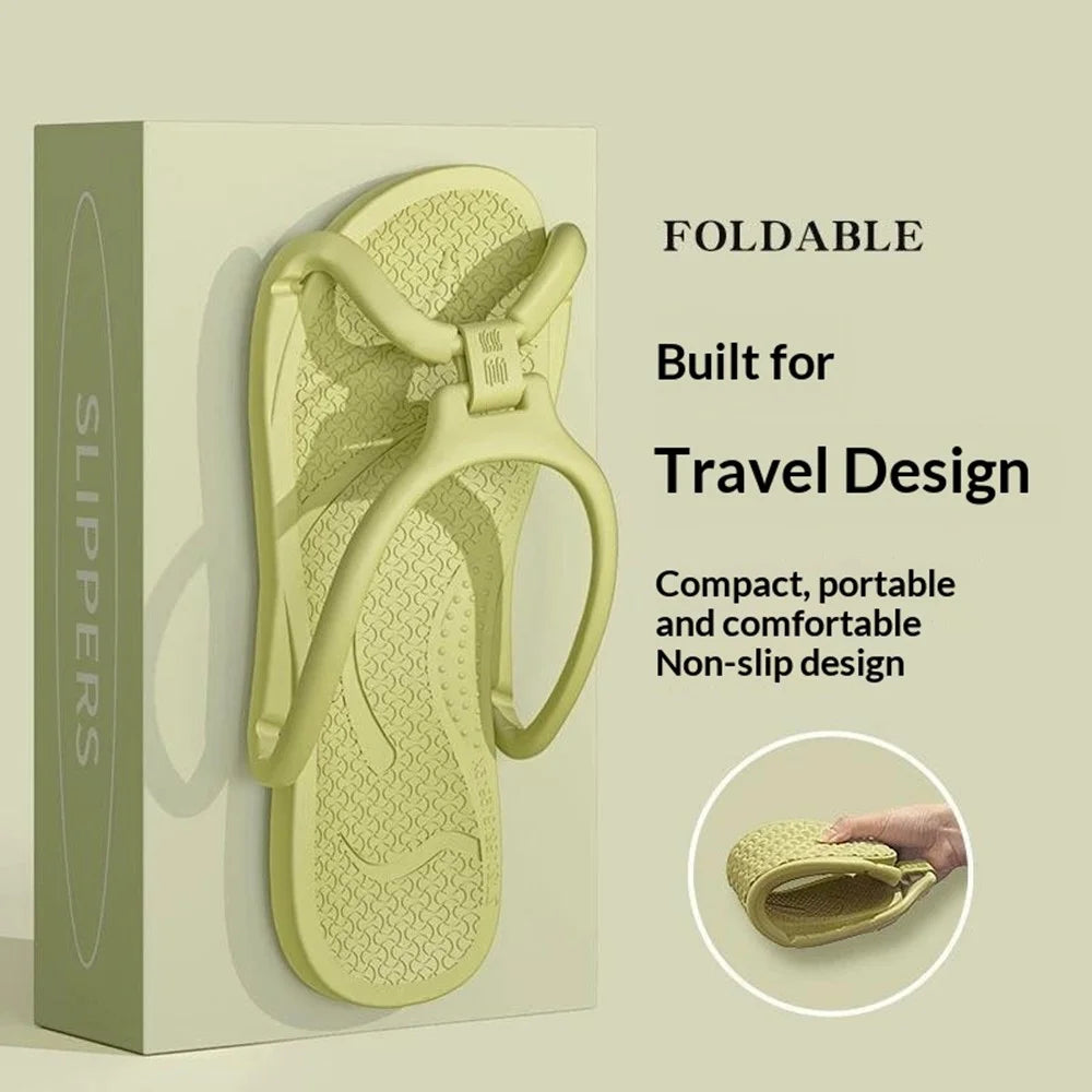 1 Pair Size 43-44 Foldable Travel Slippers EVA Anti-Odor Non-Slip Portable Hotel Bathroom Slippers for Couple - Beige - 6