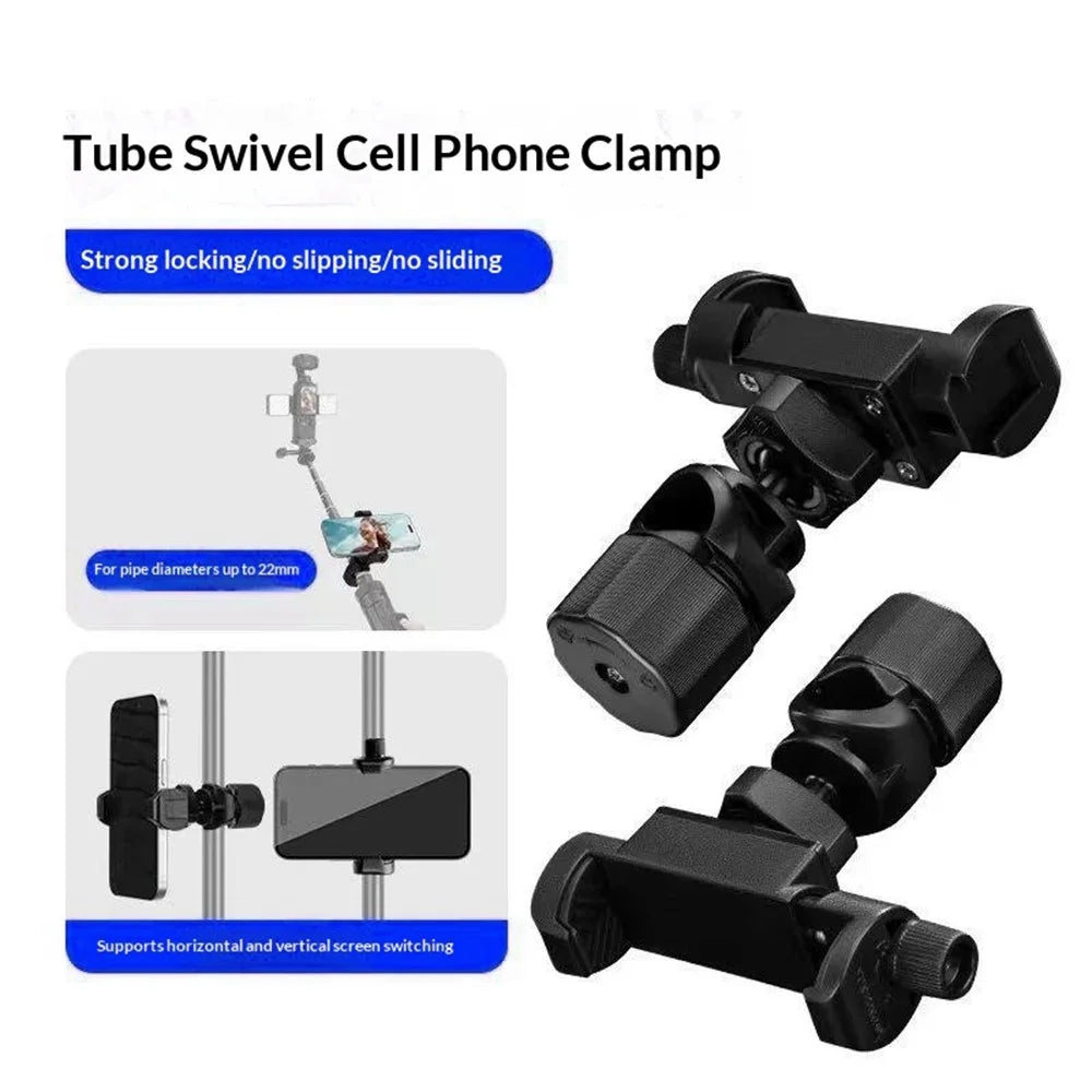 YUNTENG VCT-207 Phone Clip Mount with 17mm Ball Head Extension Clip Phone Holder Mount for Selfie Stick Tripod Stand - Black - 6