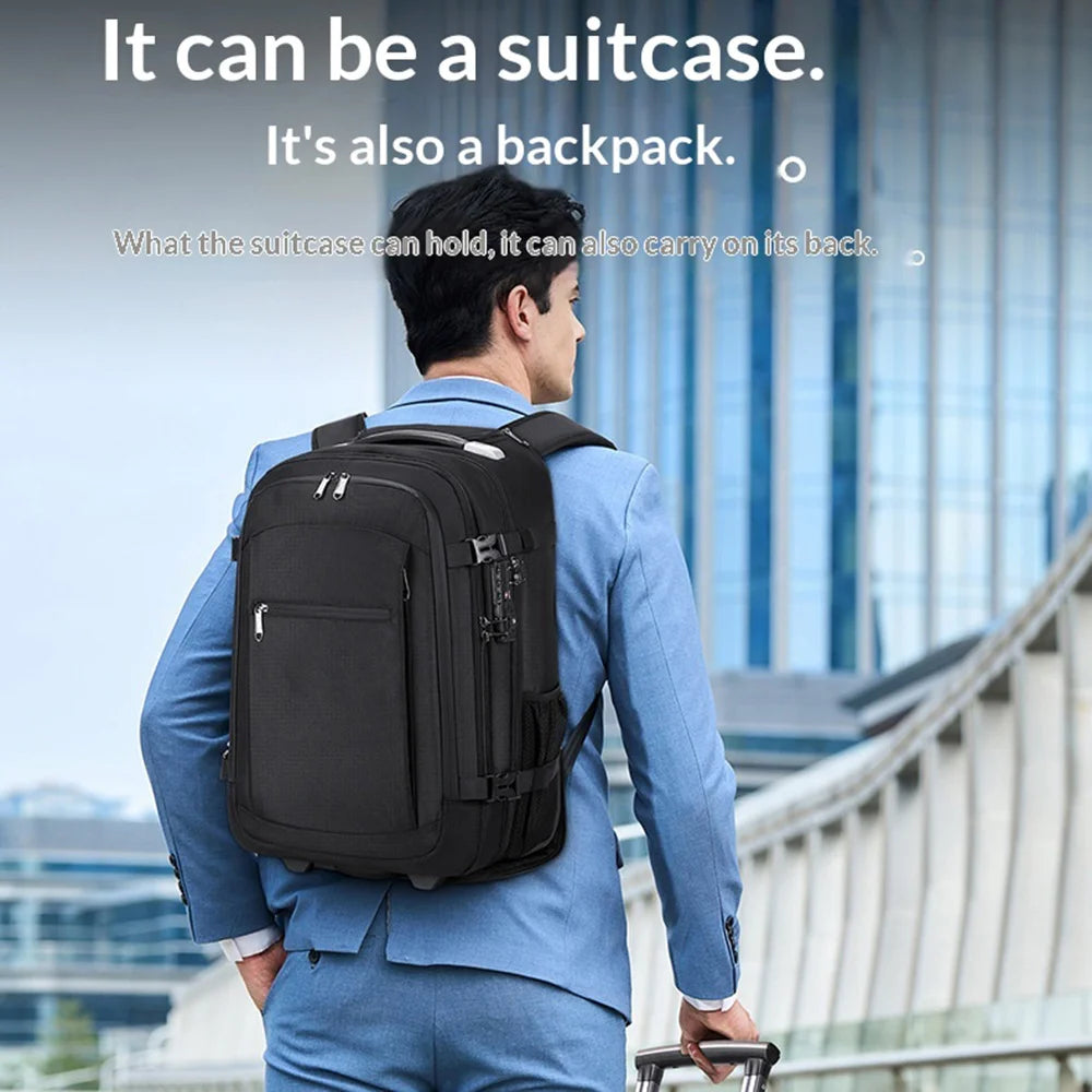 POSO PS-685 Vacuum Compression Business Travel Trolley Backpack with Wheels Waterproof Laptop Shoulder Bag - Black - 3