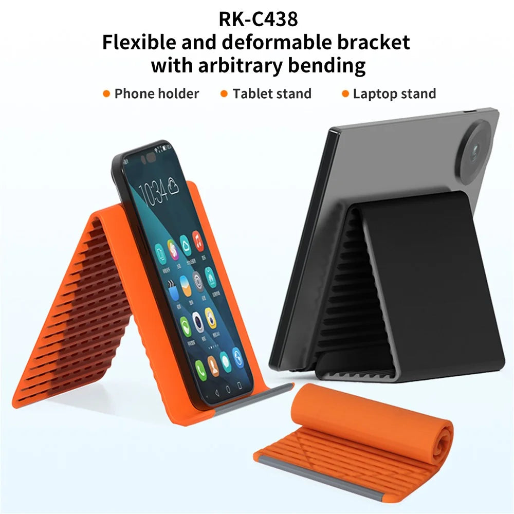 RK-C438 Flexible Phone Stand Tablet Laptop Holder Bendable Silicone Aluminum Universal Adjustable Support - Orange - 2
