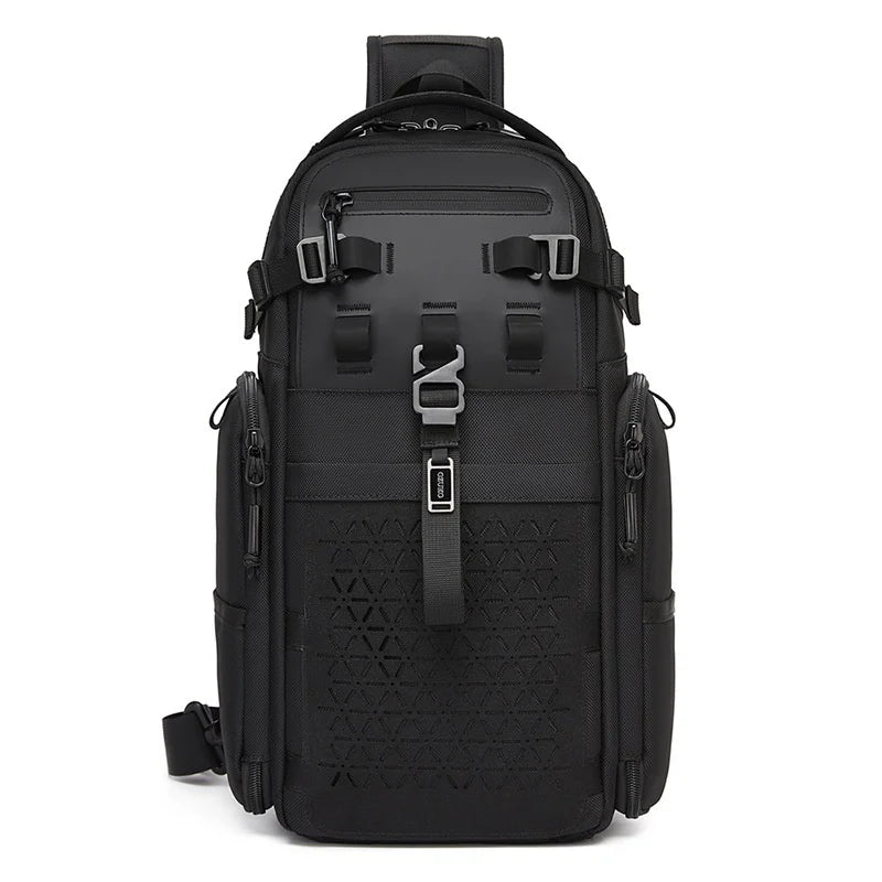 OZUKO 9844 Tactical Chest Bag Waterproof Oxford Cloth Geometric Design Crossbody Bag for Outdoor Sports - Black - 3