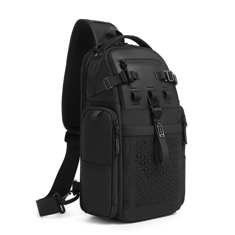 OZUKO 9844 Tactical Chest Bag Waterproof Oxford Cloth Geometric Design Crossbody Bag for Outdoor Sports - Black - 5