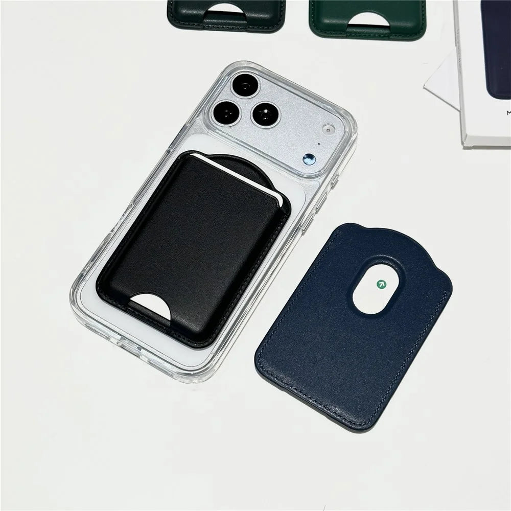 Magnetic Wallet Phone Card Holder Leather Slim Cardholder Strong Magnet Phone Pocket - Red - 4