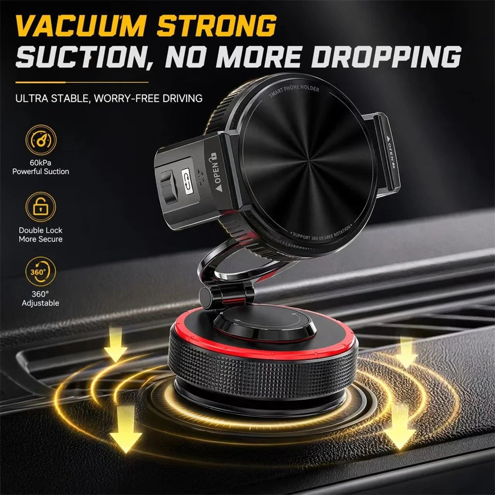 K33 Magnetic Car Phone Holder 360 Degree Rotation Vacuum Suction Dashboard Mount Anti-Vibration Stand - Black - 5