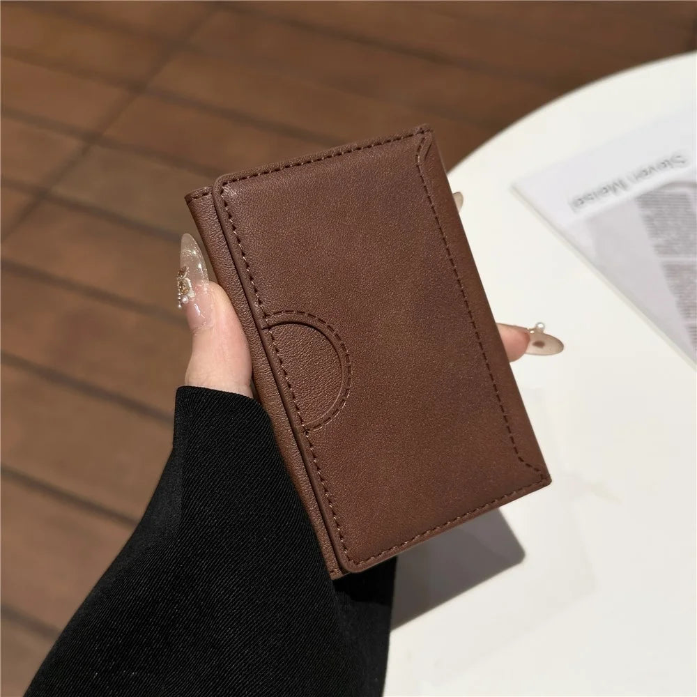 Tri-Fold Leather Card Holder Magnetic Phone Stand Wallet Credit Card Sleeves - Coffee - 2