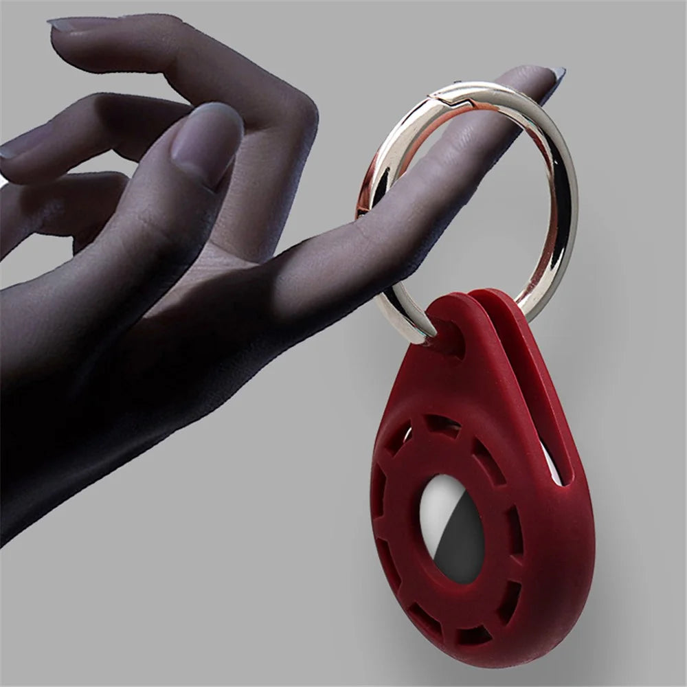 Anti-Drop Silicone Protective Case Cover with Ring Buckle for Apple AirTag Bluetooth-compatible Locator - Red - 6