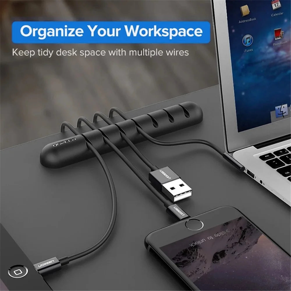 UGREEN 2Pcs Cable Organizer Clips Cord Holder 7 Slots Self Adhesive Silicone Cable Management - 4